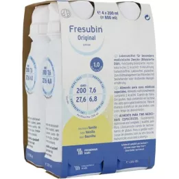 FRESUBIN ORIGINAL DRINK Botella para beber de vainilla, 4x200 ml