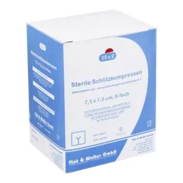 SCHLITZKOMPRESSEN 7,5 x 7,5 cm, estéril, 8 compartimentos, 25 x 2 uds