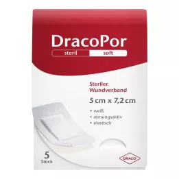DRACOPOR Apósito para heridas estéril de 5 x 7,2 cm, 5 uds