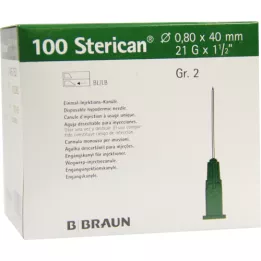 STERICAN Cánulas Luer-Lok 0,80x40 mm tamaño 2 verde, 100 uds