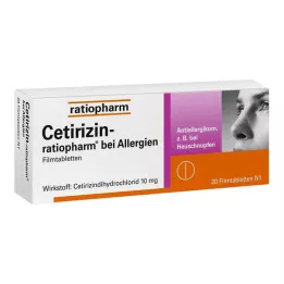 CETIRIZIN-Ratiopharm para alergias, comprimidos recubiertos con película de 10 mg, 20 uds