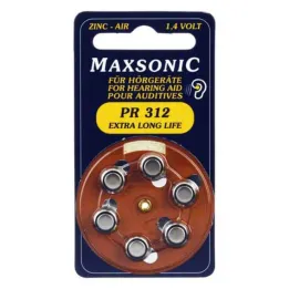 Pilas para audífonos Maxsonic PR312, 6 piezas