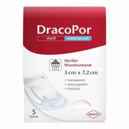 DRACOPOR Apósito impermeable para heridas, 5 x 7,2 cm, estéril, 5 uds