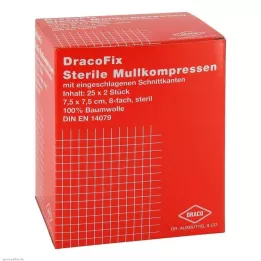 DRACOFIX PEEL Compresas estériles de 7,5 x 7,5 cm, 8 capas, 25 x 2 uds