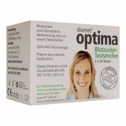 Tiras reactivas de azúcar en sangre Diamet optima 2 en 1, 2x25 piezas