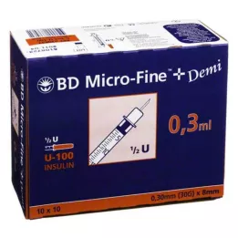 BD MICRO-FINE+ Jeringa de insulina 0,3 ml U100 0,3x8 mm, 100 uds