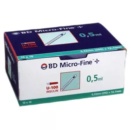 BD MICRO-FINE+ Jeringa de insulina 0,5 ml U100 12,7 mm, 100X0,5 ml