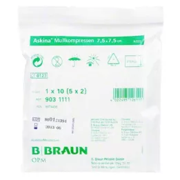ASKINA Compresas de gasa estériles de 7,5x7,5 cm, 5X2 uds