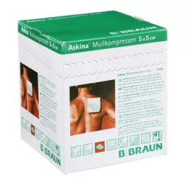 ASKINA Compresas de gasa estériles de 5x5 cm, 8 capas, 25X2 uds