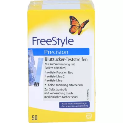 FREESTYLE Tiras reactivas de precisión para medir la glucosa en sangre sin codificación, 100 uds