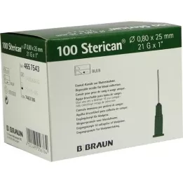 STERICAN Cánulas 21 Gx1 0,8x25 mm, 100 uds