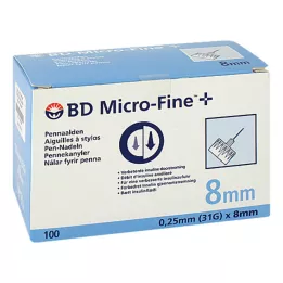 BD MICRO-FINE+ 8 agujas para bolígrafo de 0,25 x 8 mm, 100 uds