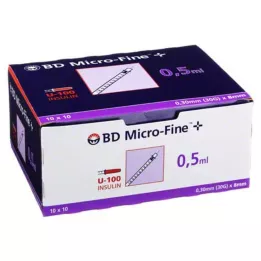 BD MICRO-FINE+ Jeringa de insulina 0,5 ml U100 8 mm, 100X0,5 ml
