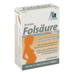 FOLSÄURE Tabletas de vitamina B12+yodo 400 Plus, 120 uds