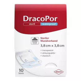 DRACOPOR Apósito impermeable para heridas, 3,8 x 3,8 cm, estéril, 10 uds