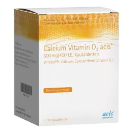 CALCIUM VITAMIN D3 acis 500 mg/400 UI comprimidos masticables, 100 uds