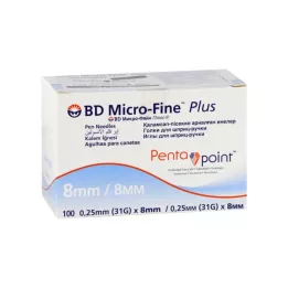 BD MICRO-FINE+ 8 agujas para bolígrafo de 0,25 x 8 mm, 100 uds