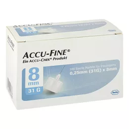 ACCU FINE Agujas estériles para pluma de insulina 8 mm 31 G, 100 uds