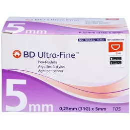 BD ULTRA-FINE Agujas para bolígrafo de 5 mm, calibre 31, 0,25 mm, 105 uds