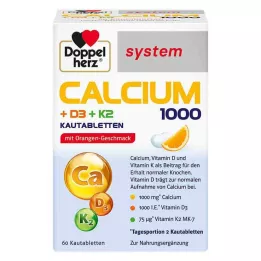 DOPPELHERZ Tabletas masticables del sistema Calcio 1000+D3+K2, 60 uds