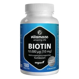 BIOTIN Comprimidos veganos de dosis alta de 10 mg, 180 uds