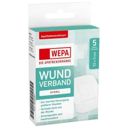 Apósito para heridas Wepa de 7,2 x 5 cm, estéril, 5 unidades