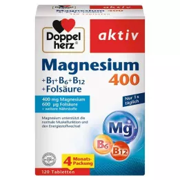 DOPPELHERZ Tabletas de magnesio 400+B1+B6+B12+ácido fólico, 120 uds