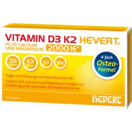 VITAMIN D3 K2 Hevert plus Ca Mg 2000 UI/2 cápsulas, 60 uds