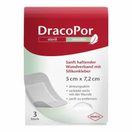 Dracopor sensible 5x7,2 cm estéril con adhesivo de silicona, 3 piezas