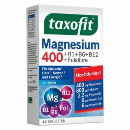 Taxofit Magnesio 400 + B1 + B6 + B12 + tabletas de ácido fólico, 45 piezas