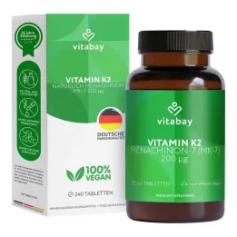 Vitamina K2 200 µg MK-7 comprimidos veganos, 240 uds