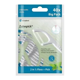 Miradent palillo de dientes hilo dental 2 en 1 menta, 40 pz