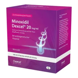 Minoxidil Dexcel 20 mg / ml spray para uso en el cuero cabelludo, 3x60 ml