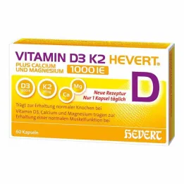 Vitamina D3 K2 Hevert + calcio y magnesio 1000 cápsulas IE , 60 piezas