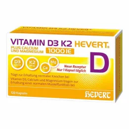Vitamina D3 K2 Hevert + Calcio y Magnesio 1000 IE cápsulas, 120 piezas