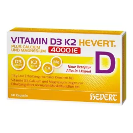 Vitamina D3 K2 Hevert + Calcio y Magnesio 4000 IE Cápsulas, 60 ST