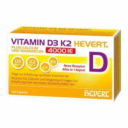 Vitamina D3 K2 Hevert + Calcio y Magnesio 4000 IE Cápsulas, 120 ST