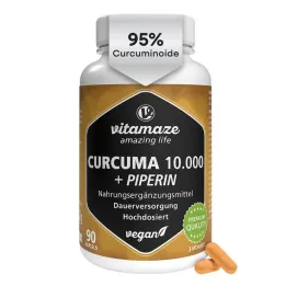 Curcuma 10.000 + piperina cápsulas veganas en dosis altas, 90 piezas