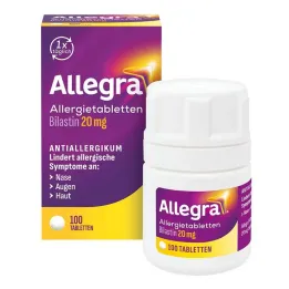 Tabletas para alergias Allegra, lata de tabletas de 20 mg, 100 piezas