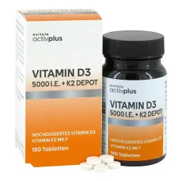 Activplus Vitamina D3 5000 UI + Tabletas K2 Depot, 180 ST